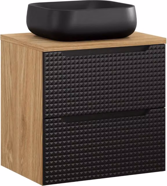 Set mobili bagno Nika Luxor Black con piano e lavabo da appoggio, larghezza: 60 cm, profondità: 46 cm