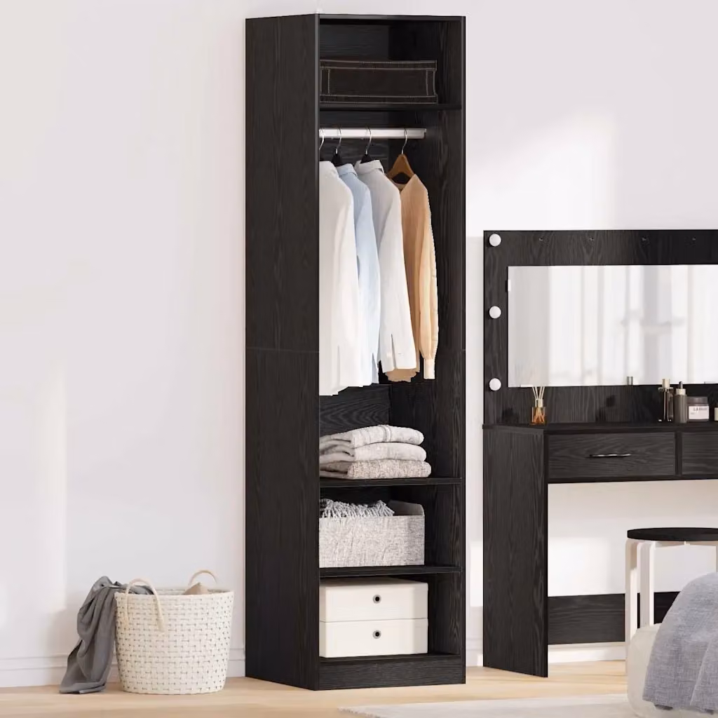 Guardaroba Design In Rovere Nero in Legno MDF con Ripiani e Appendiabiti L/P/H: 50 x 50 x 200 cm – 2