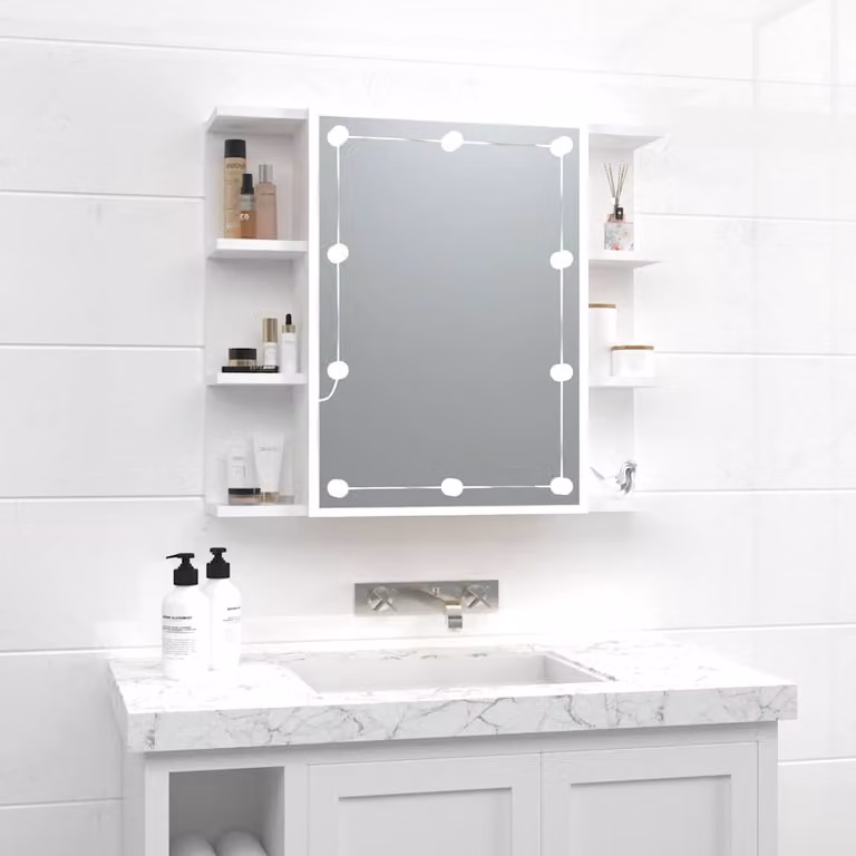 Armadietto da bagno con specchio e illuminazione LED bianca vidaXL, L: 70 cm, P: 16,5 cm, H: 60 cm