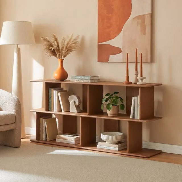 Scaffale da terra Gäljami en.casa con 4 scomparti aperti, colore marrone effetto noce, L: 160 cm, P: 35 cm, H: 74 cm
