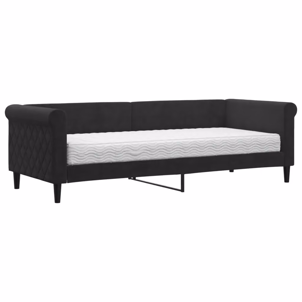 Divano Letto Moderno vidaXL in Velluto Nero con Materasso in Schiuma L/P/H: 229 x 80 x 68 cm – 2