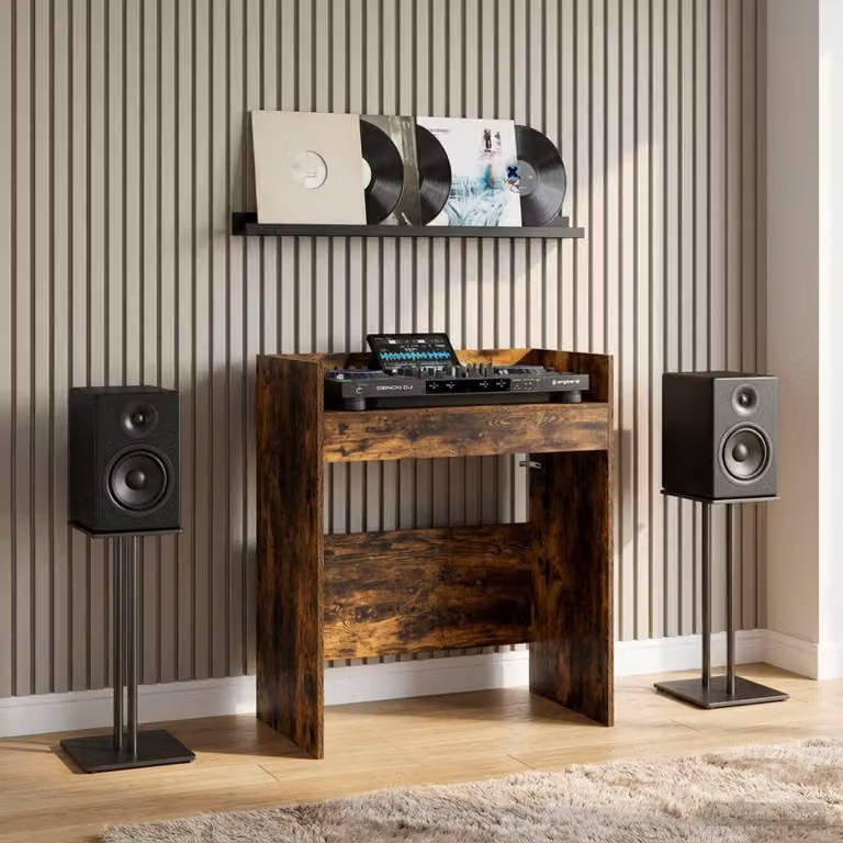 vidaXL Tavolo DJ moderno in legno ingegnerizzato color rovere, L: 62 cm, P: 45 cm, H: 102 cm