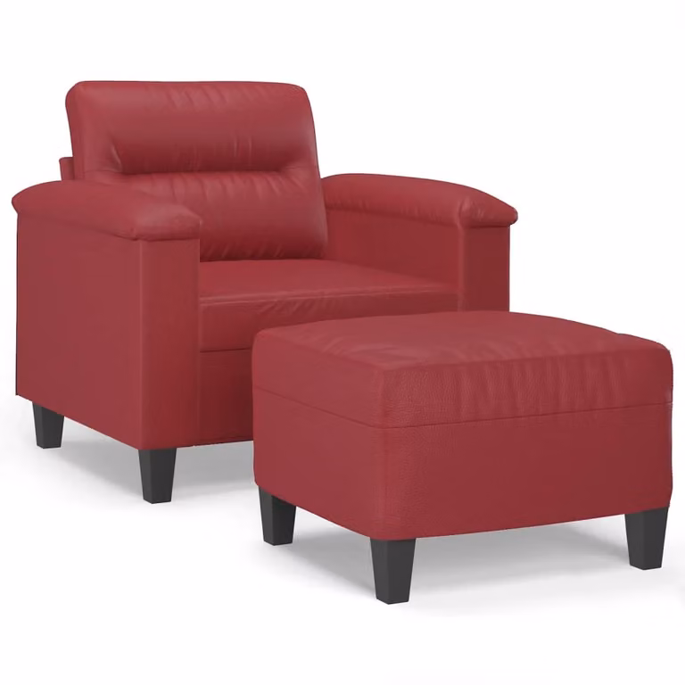 Poltrona con Poggiapiedi Rosso Vino 60 cm in Pelle finta
