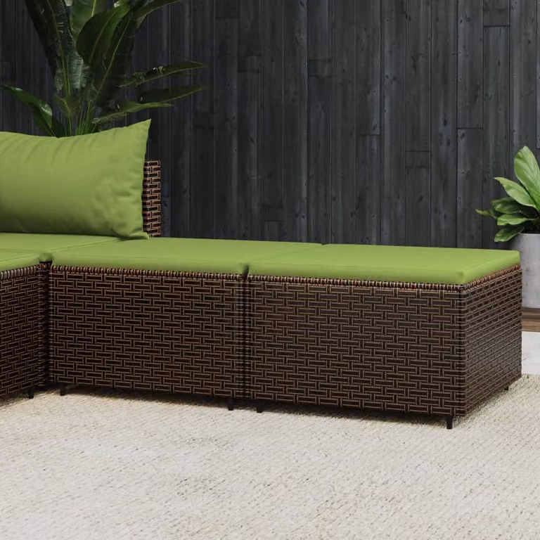 Set di 2 poggiapiedi da giardino vidaXL in polyrattan marrone con cuscini