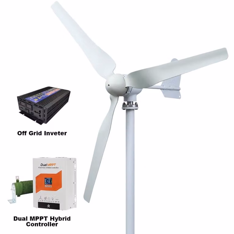 Generatore eolico - SM3-5000 - Turbina eolica orizzontale - 5000 W - 12 V - Con sistema di inverter - 3 pale - Silenzioso - Bianco
