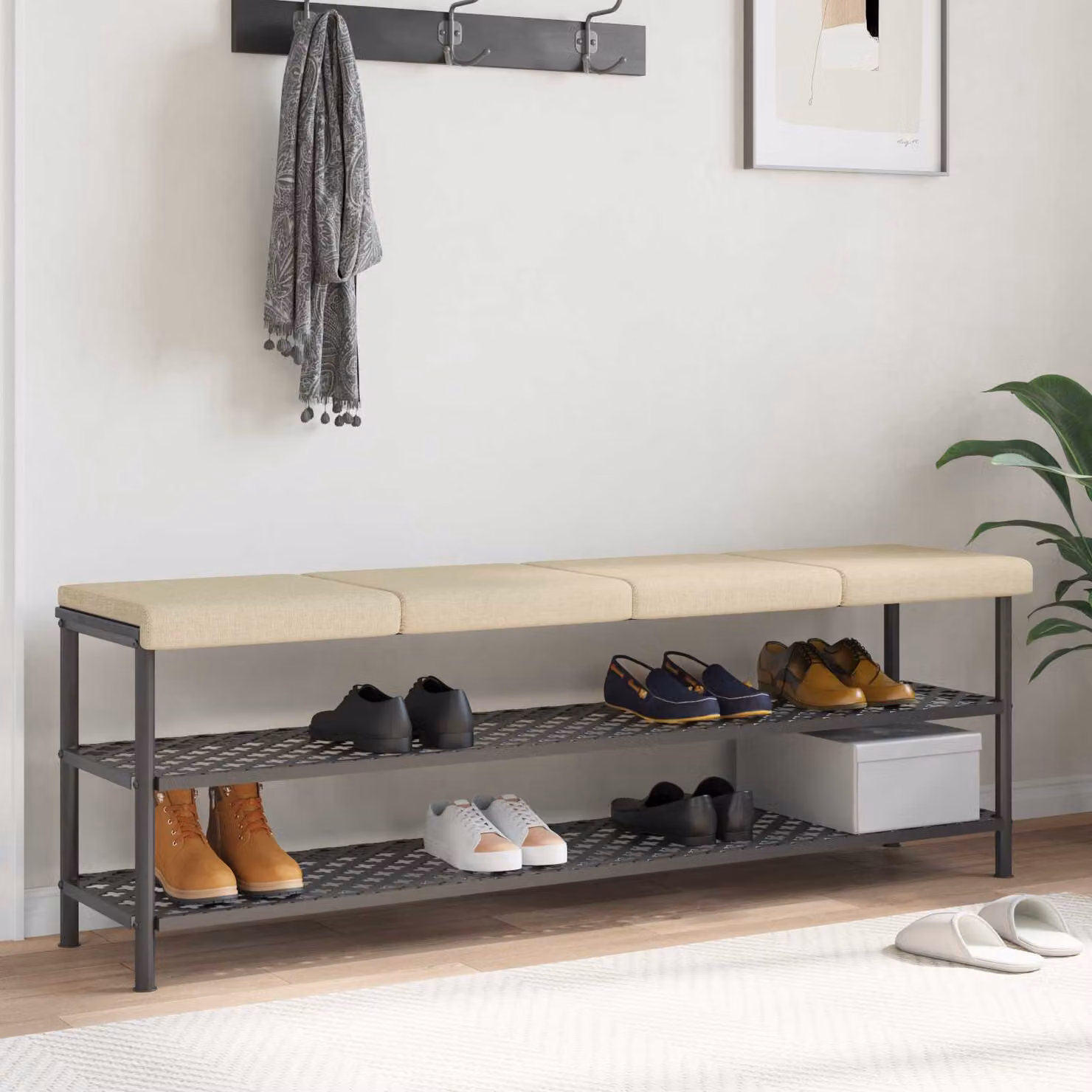 Set di 4 cuscini per panchina vidaXL in tessuto beige con antiscivolo e imbottitura in schiuma, Profondità: 35 cm