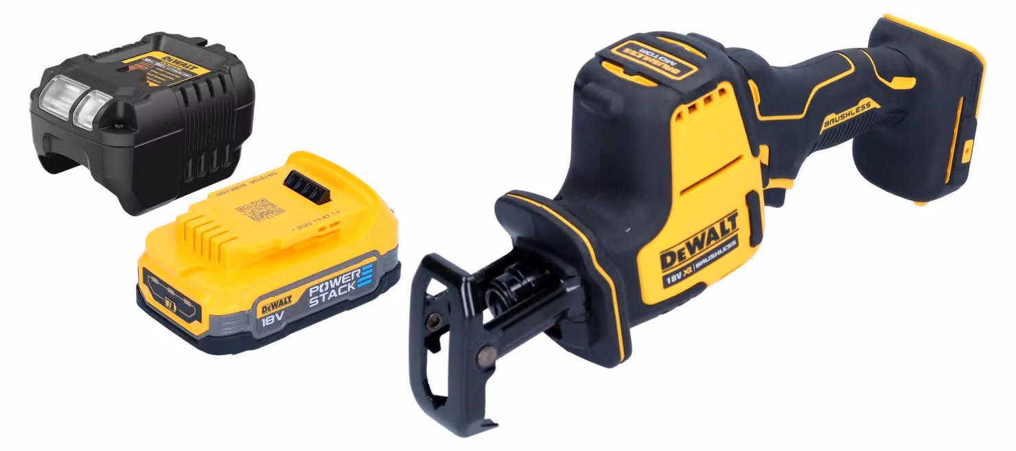 Sega alternativa a batteria DeWalt DCS 369 E1 Sega alternativa a batteria 18 V senza spazzole + 1x batteria Powerstack 1,7 Ah + caricabatterie
