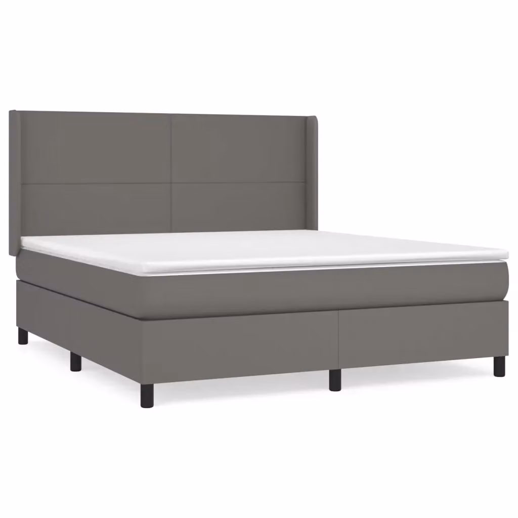 vidaXL Giroletto a Molle con Materasso in Similpelle Grigio e Bianco L/P/H: 160 x 200 x 128 cm – 2