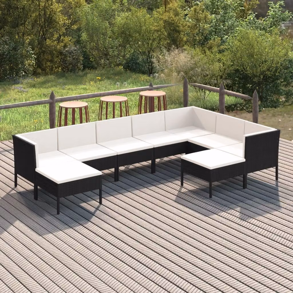 Maison Exclusive - Set da giardino da 9 pezzi con cuscini in polyrattan nero