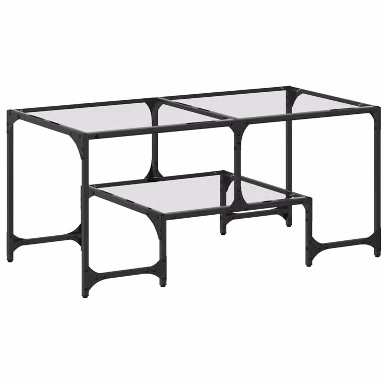 Tavolini con Piano Vetro Trasparente 2 pz 98,5x50x45 cm Acciaio