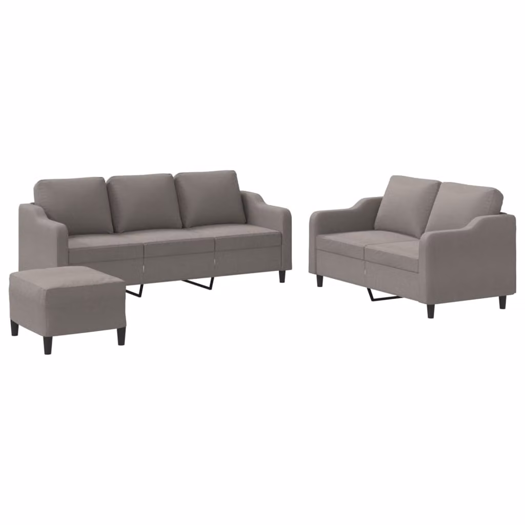 Set di Divani 3 pz con Cuscini Tortora in Tessuto