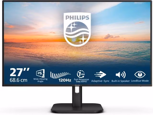 Monitor Philips 27E1N1200A/00 da 27 pollici Full HD IPS con frequenza di aggiornamento a 120Hz, connessioni HDMI e DisplayPort, colore nero