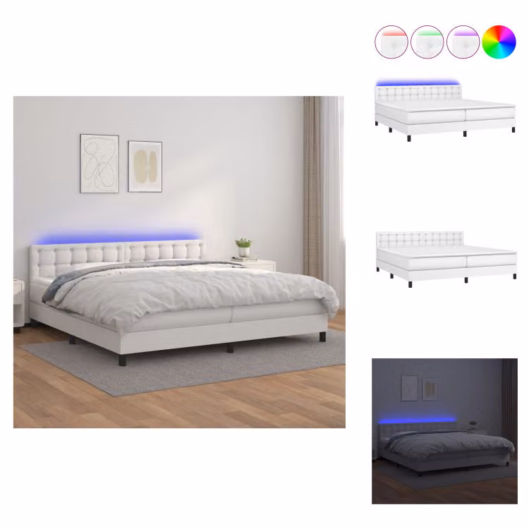 vidaXL Letto a molle con materasso e LED bianco 200x200 cm in Pelle finta - Letti e strutture letto