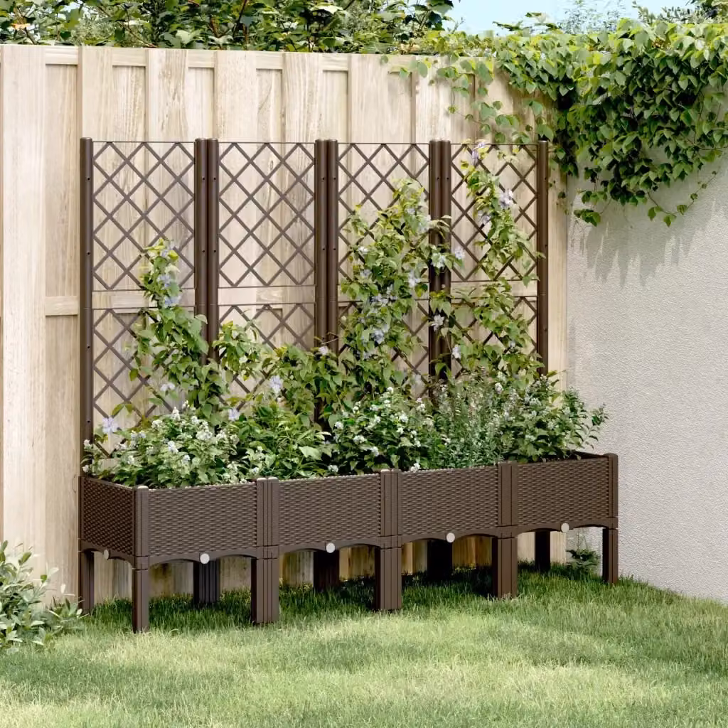 Fioriera con traliccio per piante rampicanti marrone in plastica L: 160 cm, P: 40 cm, H: 142 cm – 2