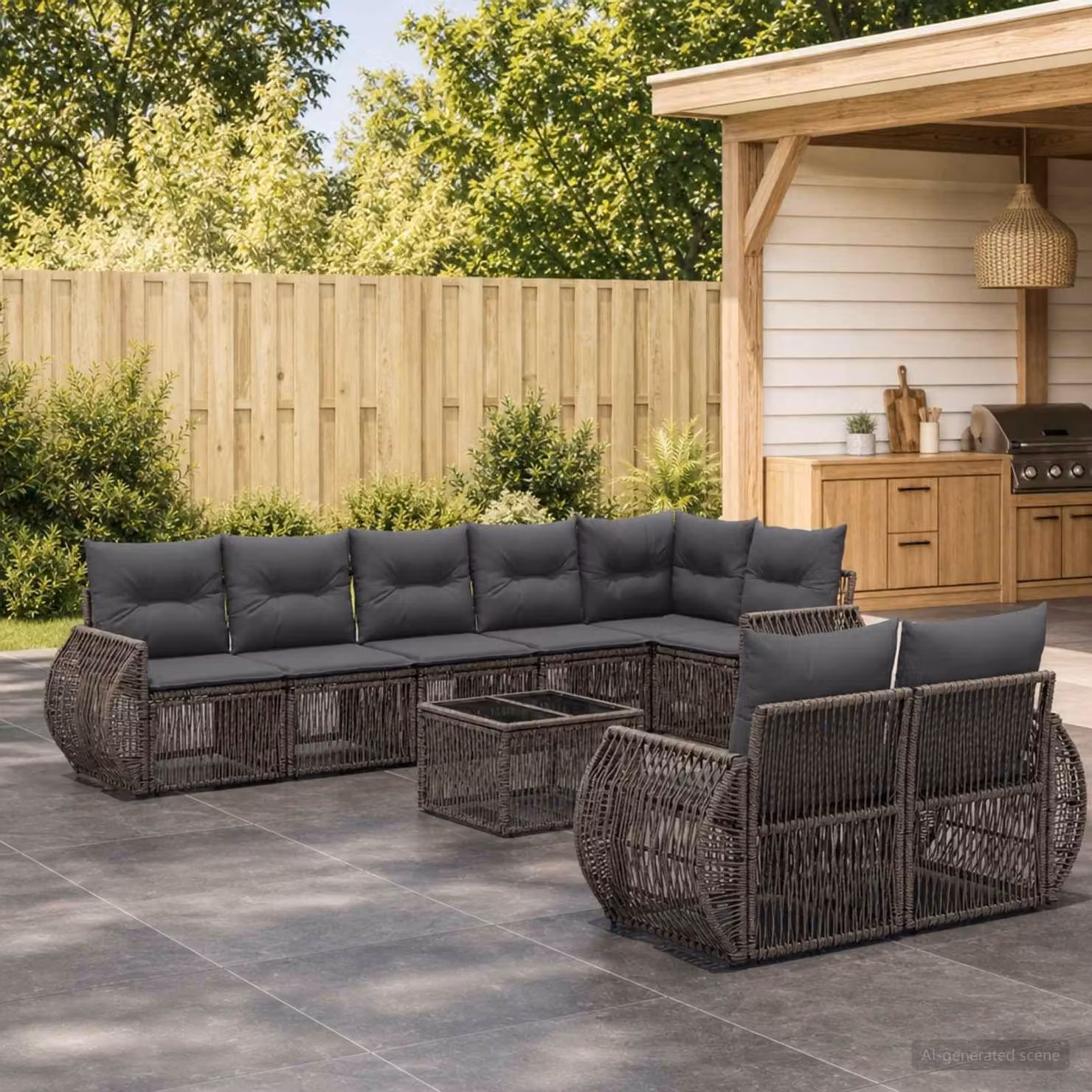 Maison Exclusive - Set da giardino composto da 9 pezzi. Divano e poltrone in rattan sintetico, colore grigio e grigio scuro