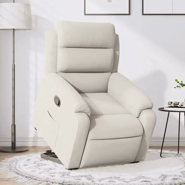 Poltrona Alzapersona Reclinabile vidaXL in Velluto Beige con Assistenza Elettrica e Braccioli