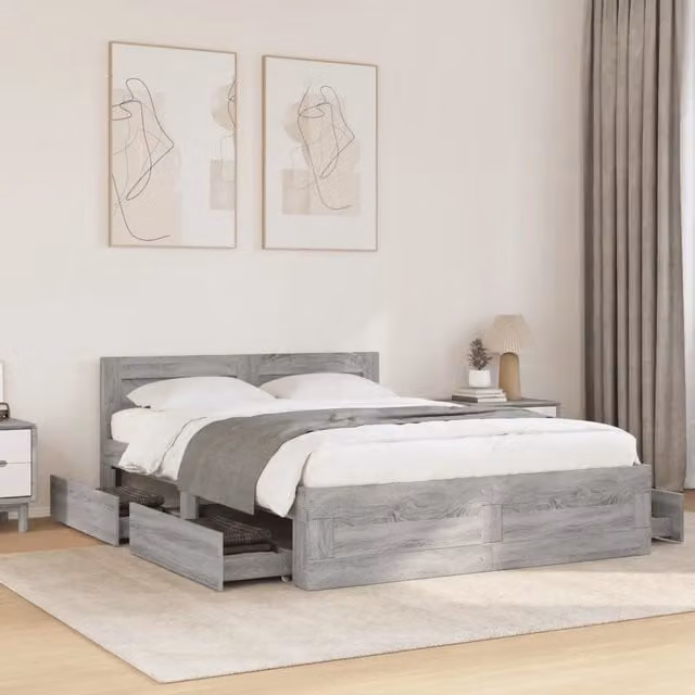 Giroletto Testiera-Struttura Letto Grigio Sonoma 120x200 cm Legno Multistrato 799819