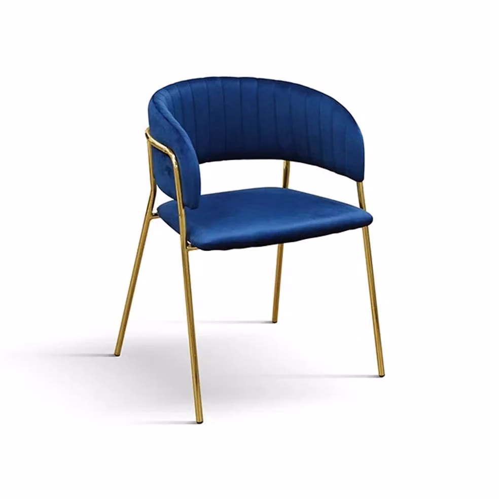 Set di sedie ORCHIES in tessuto effetto velluto blu e struttura in metallo color oro