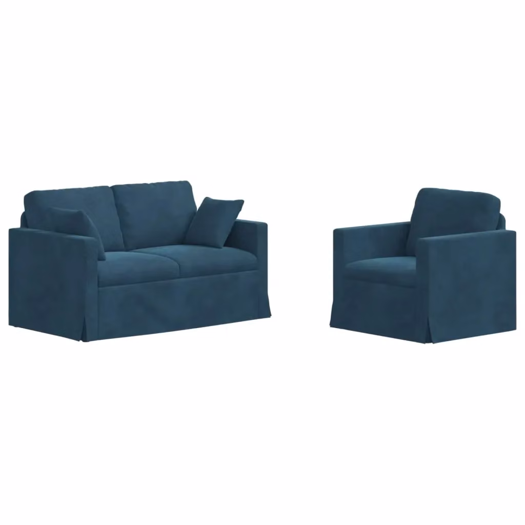 Set di 2 divani moderni vidaXL in velluto blu con struttura in metallo e coperture rimovibili – 2