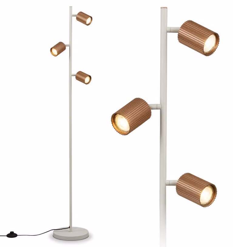 Briloner Lampada da terra orientabile 22x141 cm attacco GU10 max. 9W interruttore a pedale grigio caldo coffee - Lampada per soggiorno camera da letto ufficio