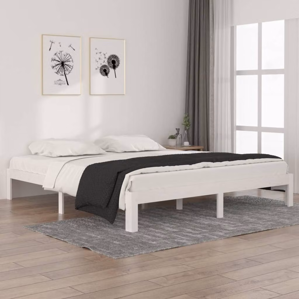 The Living Store Letto in legno massiccio bianco 180x200 cm