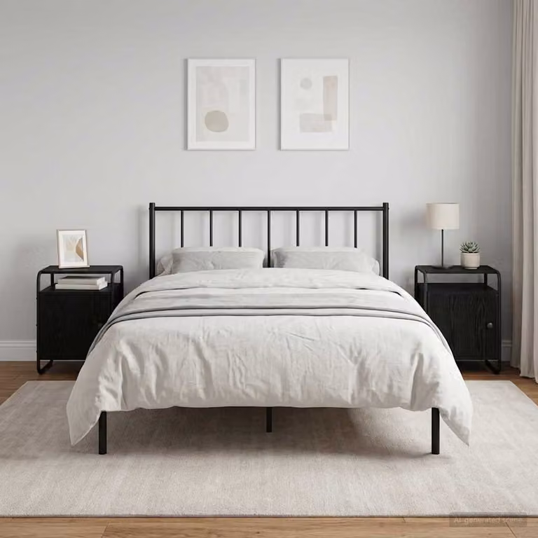 Set di 2 comodini vidaXL moderni in legno ingegnerizzato e metallo, colore rovere nero e marrone opaco