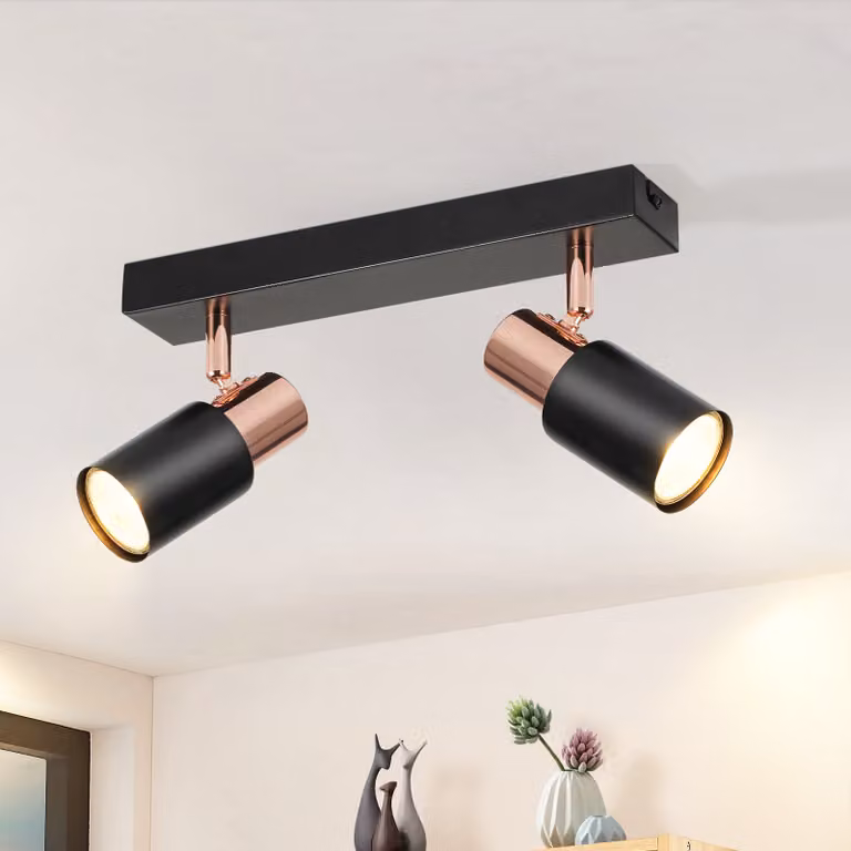 ZMH faretto a soffitto LED 2 fiamme GU10 lampada a soffitto 355°rotante parete faretto nero soffitto faretto corridoio per camera da letto cucina (senza lampadina)
