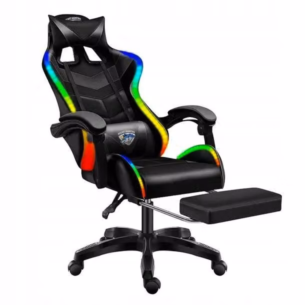 Sedia da ufficio Sedia per computer Sedia da scrivania Sedia da gioco ergonomica Massaggio LED Nero