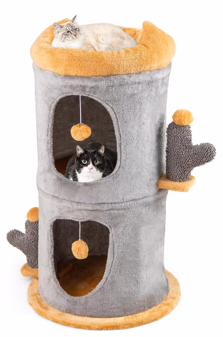 FANTASK, tiragraffi a cactus, diametro 48 cm x altezza 83 cm, con 2 rifugi per gatti e area gioco