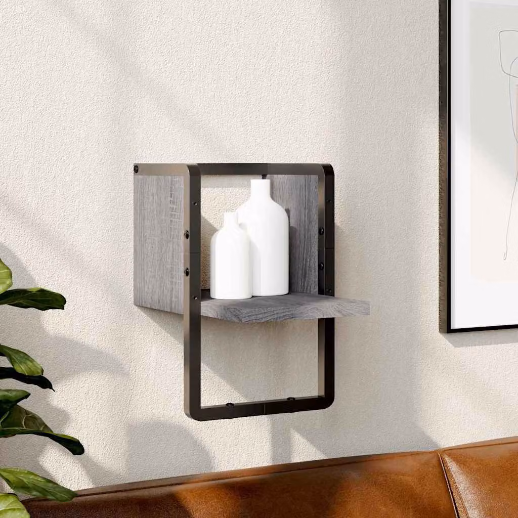 vidaXL Mensola a Parete con Asta Grigio, L 20 cm x P 25 cm x H 30 cm