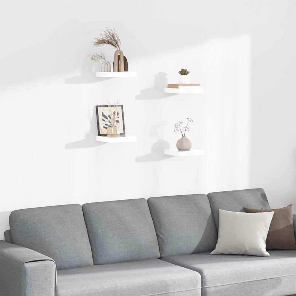 Set di 4 scaffali a parete vidaXL in MDF bianco lucido, L 23 cm x P 23,5 cm x H 3,8 cm