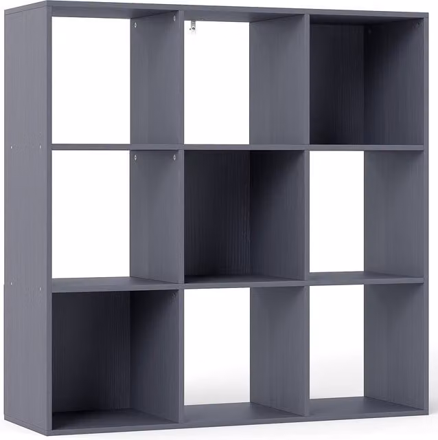 Libreria HOMCOM con 9 scomparti su 3 livelli, scaffale contenitore moderno in grigio, L 91 cm x P 29,5 cm x H 91 cm – 1
