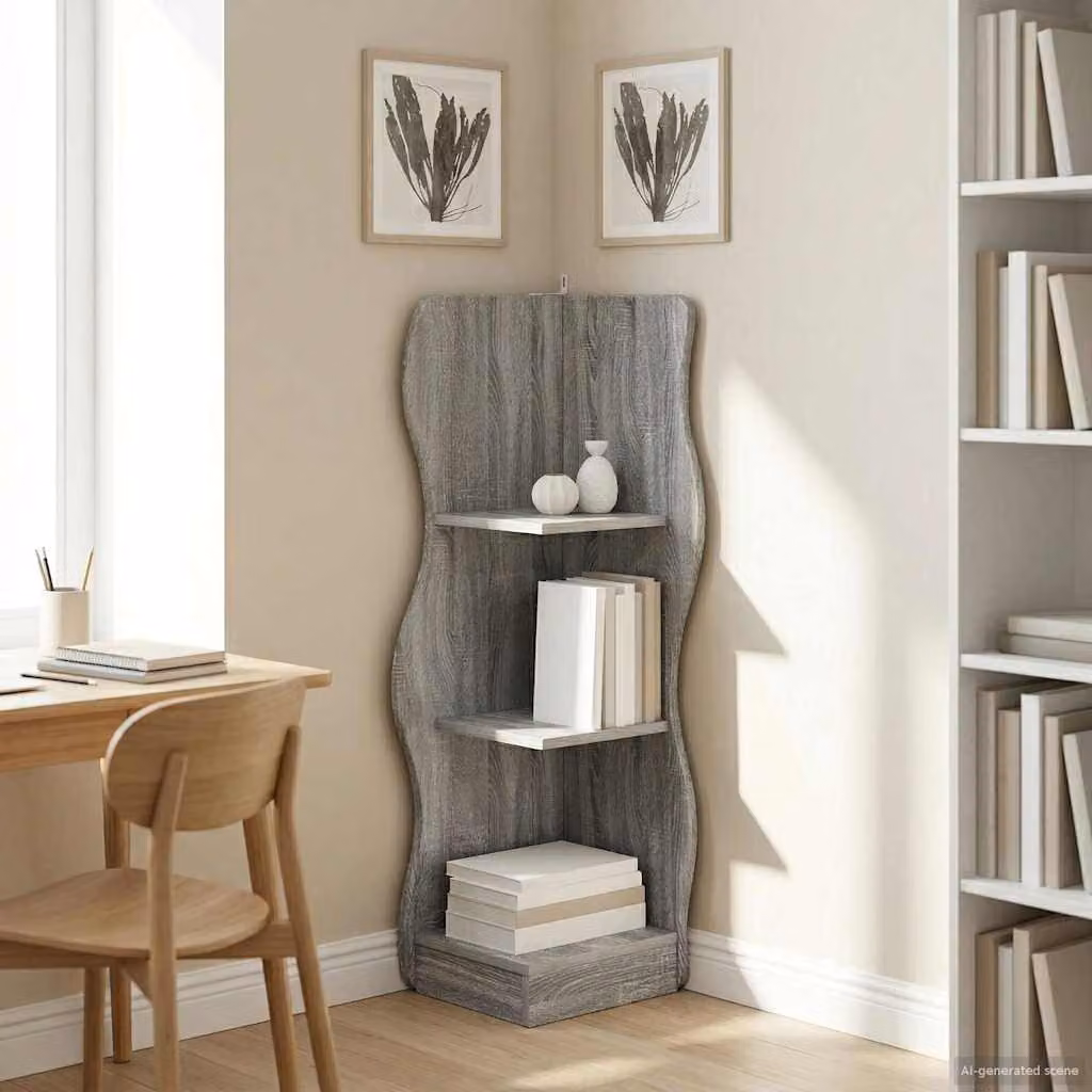 vidaXL Mensola angolare moderna in MDF Grigio, L 34 cm x P 33 cm x H 102 cm