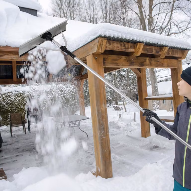 Jayseuw pala da neve per tetti con labbro in gomma, lama da neve pieghevole da 1,9-6,3 m, raschietto per tetti, pala da neve in alluminio per impianto solare