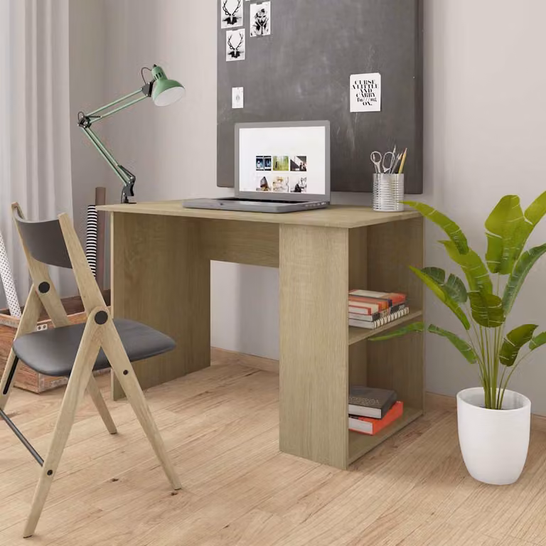 Scrivania moderna vidaXL in legno color rovere, L: 110 cm, P: 60 cm, H: 73 cm