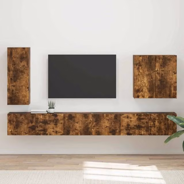 Set di Mobiletto da TV a Parete 6 pz Rovere fumé 3408948