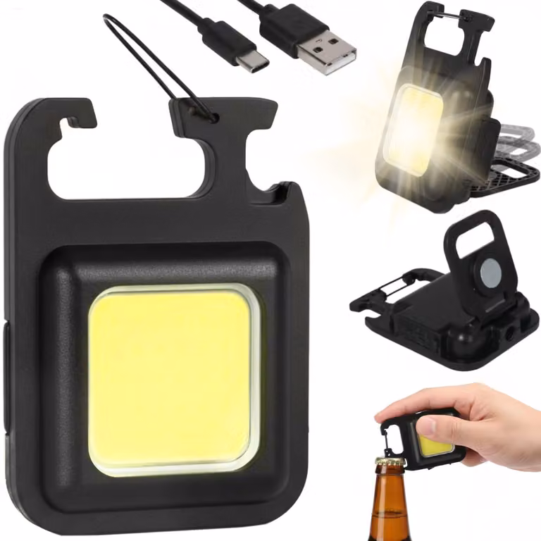 Mini Torcia Tascabile Con Portachiavi Led Usb, Magnete, Apribottiglie E Impugnatura