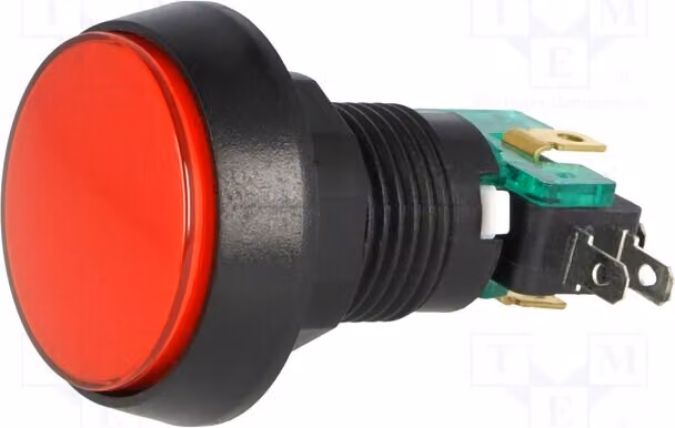 1 interruttore a pulsante, rosso, 10A/250VAC, tipo ON-(ON), posizione 2, diametro: 24,5mm, marca Stard-Sc