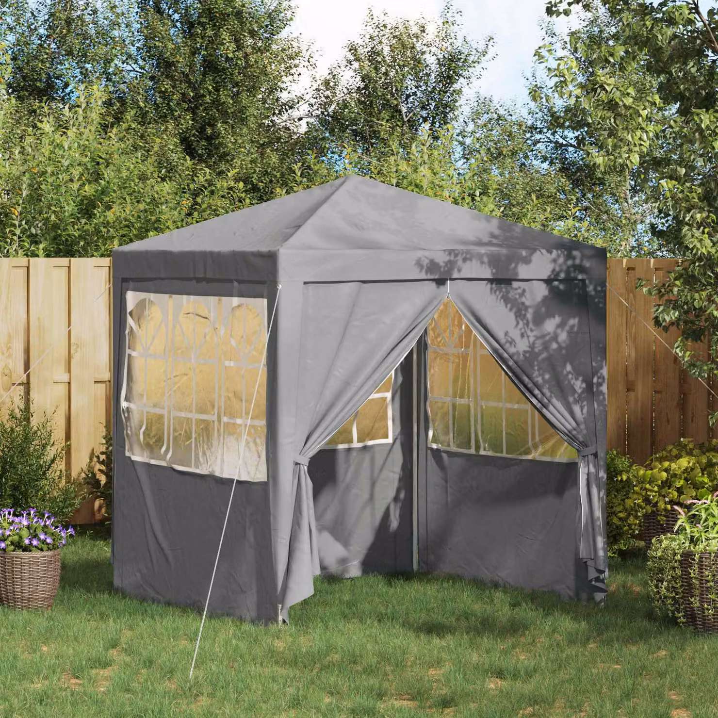 Tenda Party vidaXL Grigio Chiaro in Poliestere e Acciaio L/P/H: 200 x 200 x 240 cm