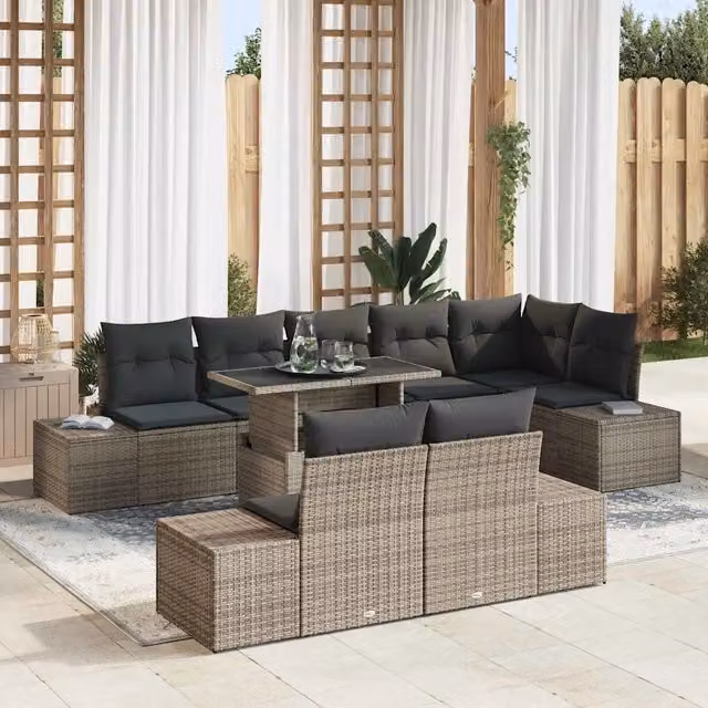 Set Divano da Giardino vidaXL 9 pz a Forma a U Grigio con Cuscini e Tavolino da Caffè