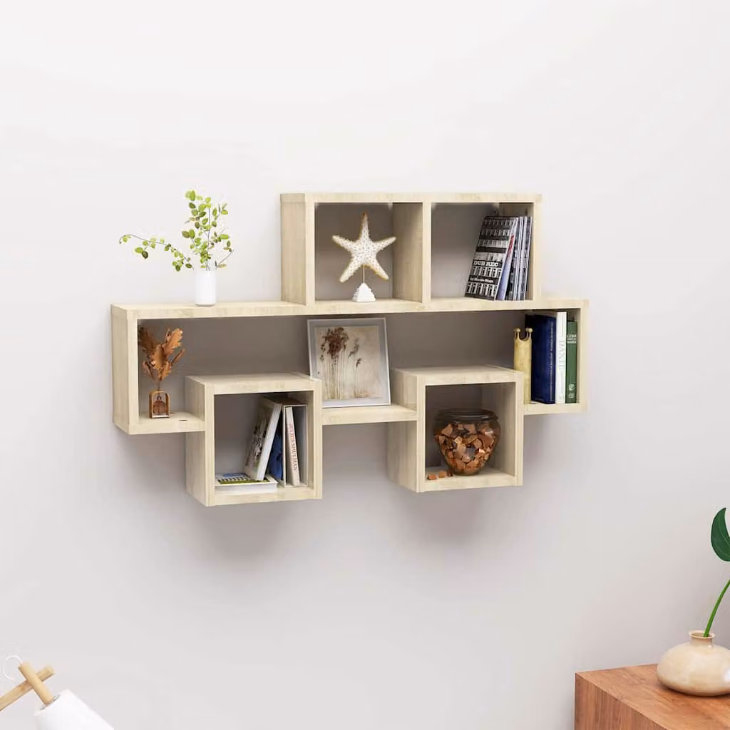 Scaffale da parete vidaXL in legno multistrato e MDF, Rovere Sonoma, L 82 cm x P 15 cm x H 51 cm