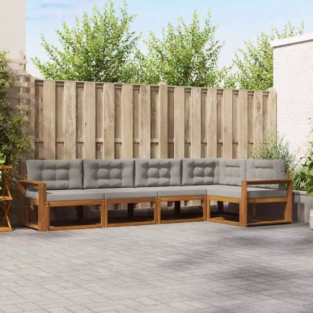 Set di divani da esterno 5 pz Naturale e Grigio Chiaro 3367584