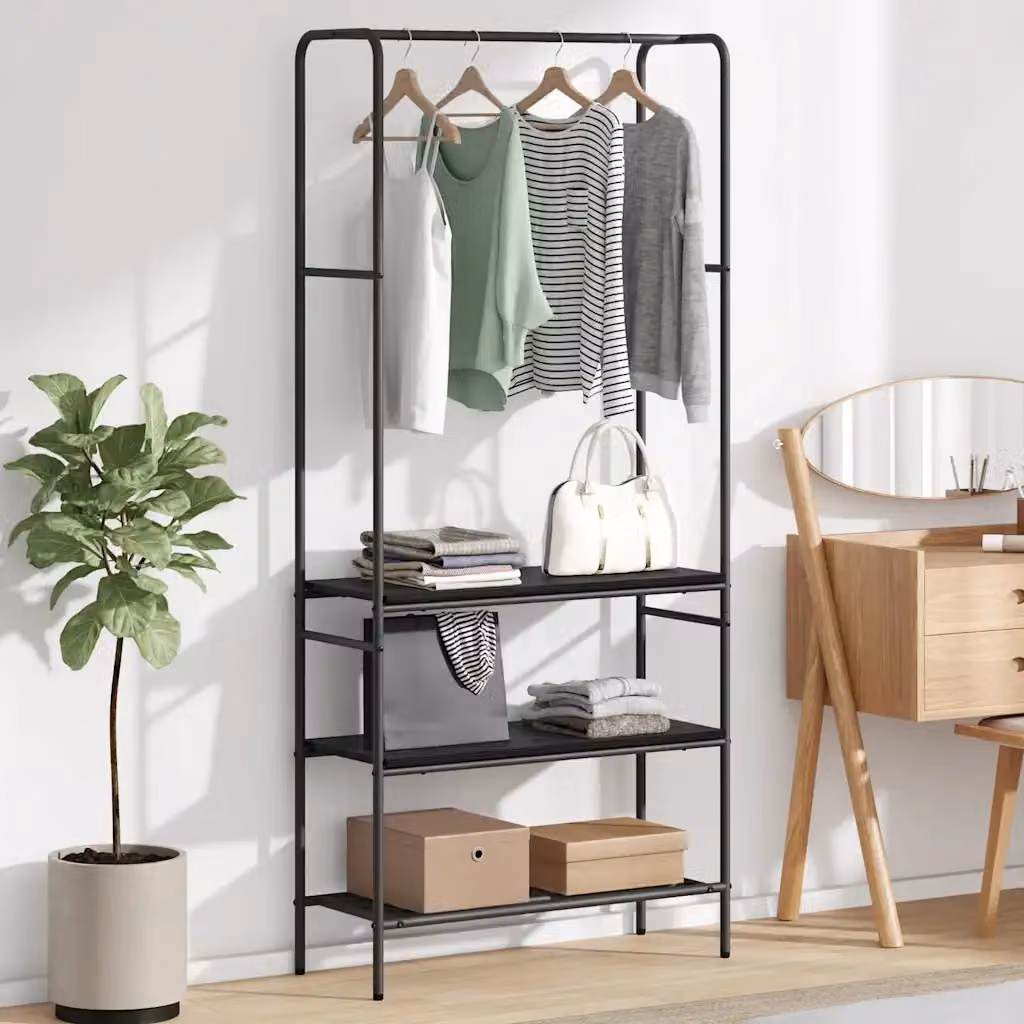 Stendibiancheria vidaXL in legno e metallo, colore nero, L 77 x P 30 x H 171 cm
