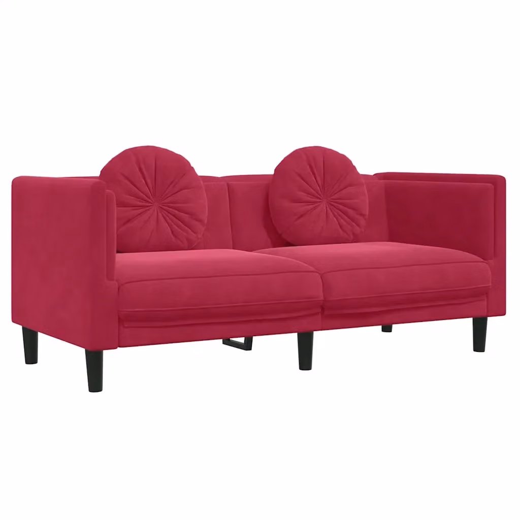 Divano a 2 posti moderno vidaXL in velluto rosso con cuscini, L: 173.5 cm, P: 70.0 cm, H: 77.0 cm – 2