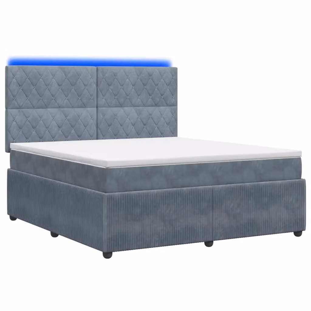 Letto Box Spring vidaXL con Materasso Ibrido e Illuminazione LED, Grigio e Bianco, L/P: 140 x 200 cm – 2