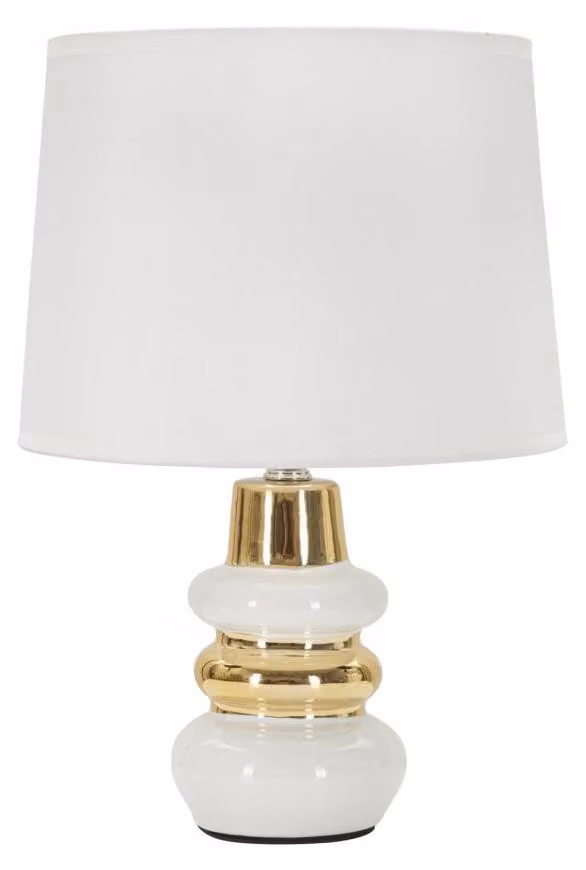 Lampada da Tavolo Liara Ø23x32 cm in Ceramica e Ferro e Tessuto Bianco e Oro