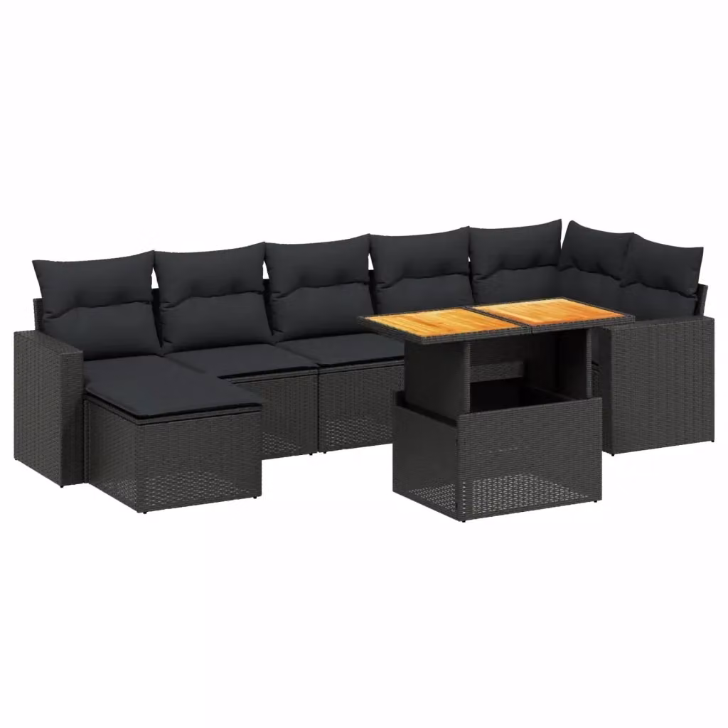 vidaXL Set Divani da Giardino a L in Polyrattan Nero con 8 Cuscini e Tavolino – 2