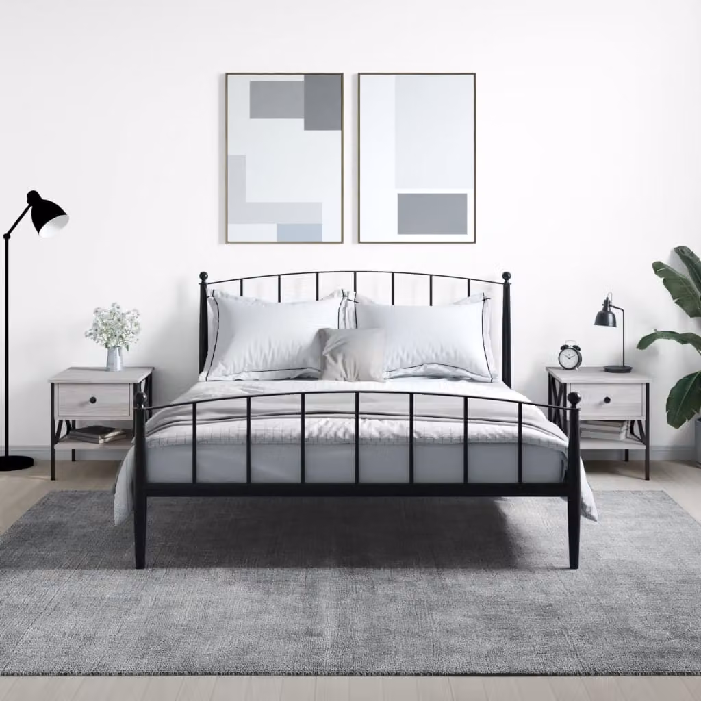 Set di 2 comodini vidaXL in stile industriale, colore grigio, in legno e metallo, L 40 cm x P 42 cm x H 45 cm