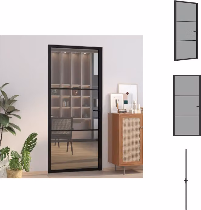 vidaXL Porta interna 93x201,5 cm in vetro di sicurezza temperato nero e alluminio - Porte d'ingresso