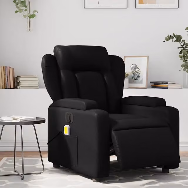 Poltrona Relax Reclinabile Elettrica vidaXL in Similpelle Nera con Braccioli e Imbottitura in Schiuma